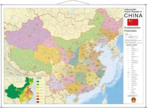 Stiefel Wandkarte Großformat China, Postleitzahlen, mit Metallstäben