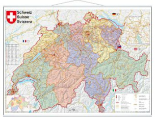 Stiefel Wandkarte Kleinformat Schweiz, Postleitzahlen, mit Metallstäben. Suisse. Svizzera