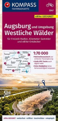 KOMPASS Fahrradkarte Augsburg und Umgebung, Westliche Wälder 1:70.000, FK 3347
