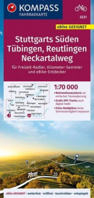 KOMPASS Fahrradkarte Stuttgarts Süden, Tübingen, Reutlingen, Neckartalweg 1:70.000